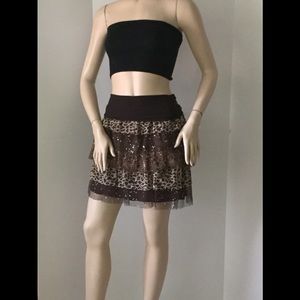 C.W. Designs Tiered  Brown Tulle  & Leopard Skirt